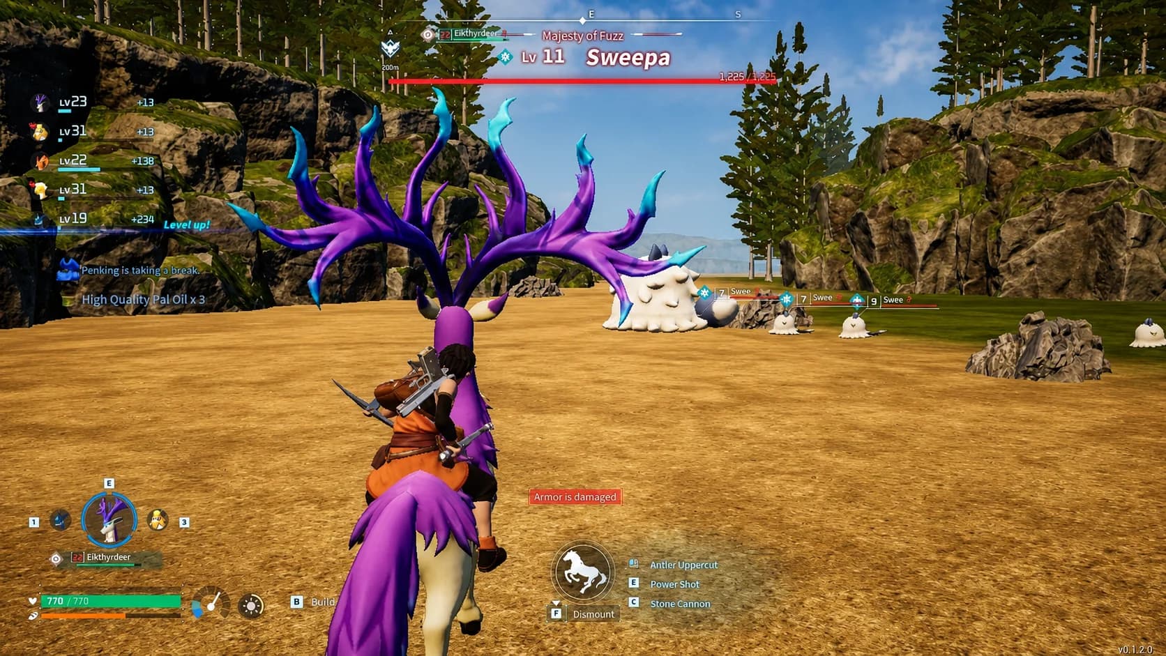 A mounted player approaching the level 11 Alpha Sweepa and its Swee companions