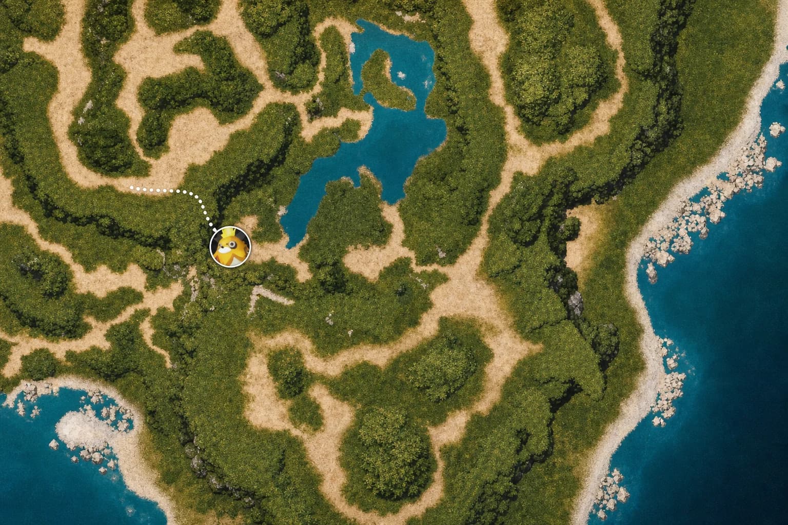 A cleaned map view showing a route to an Alpha Pal marker