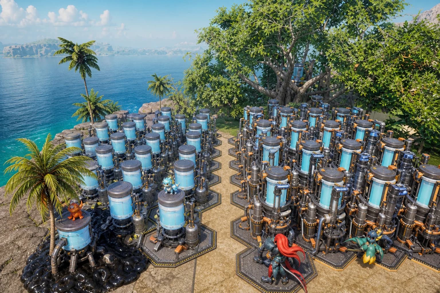 Standard and High-Pressure Crude Oil Extractors operating in Palworld bases
