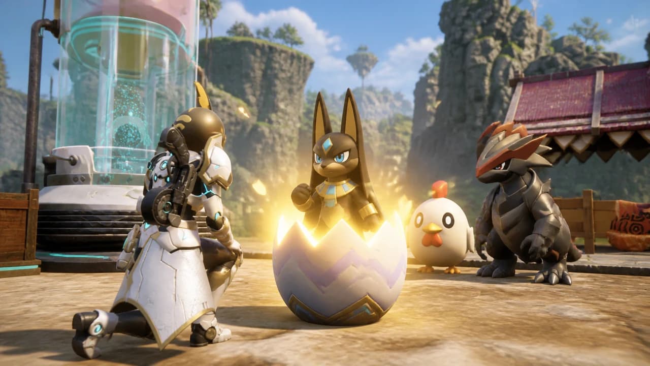 A Palbox planning scene showing two parent Pals leading through an egg to a target worker Pal